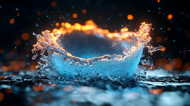 A captivating image of water's dynamic motion creating a mesmerizing splash. Ideal for abstract art or science visualizations adding vibrant energy.