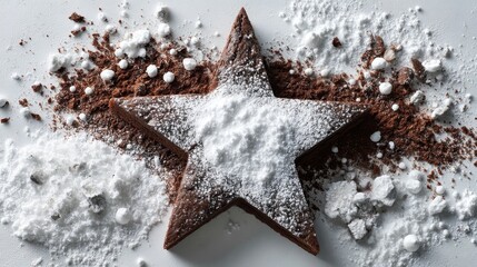 Aufkleber - A star-shaped pastry sits elegantly with a generous dusting of icing sugar on a neutral white background, offering perfect copy space for text or branding