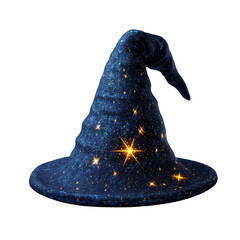 Poster - Enchanting celestial sorcerer's hat, adorned with luminous cosmic starbursts on transparent stage