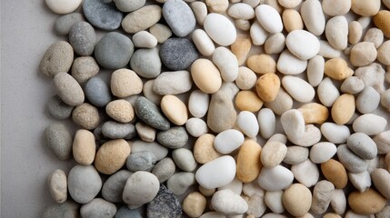 Aufkleber - Pebbles in varying neutral tones, including charcoal, beige, ivory, and taupe, are artfully arranged to form an abstract natural pattern with ample copy space