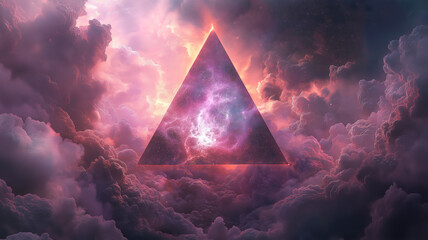 Poster - Geometric shape floating through a cosmic debris field shrouded in layers of celestial dust