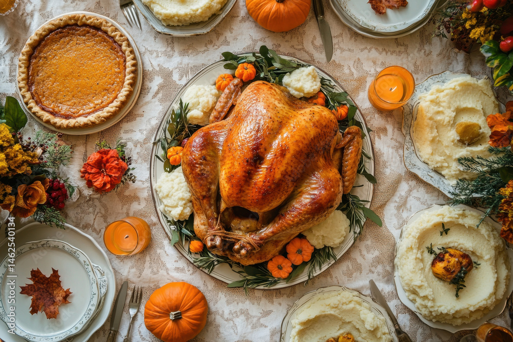 Stock-Foto „A table laden with Thanksgiving dinner items including ...