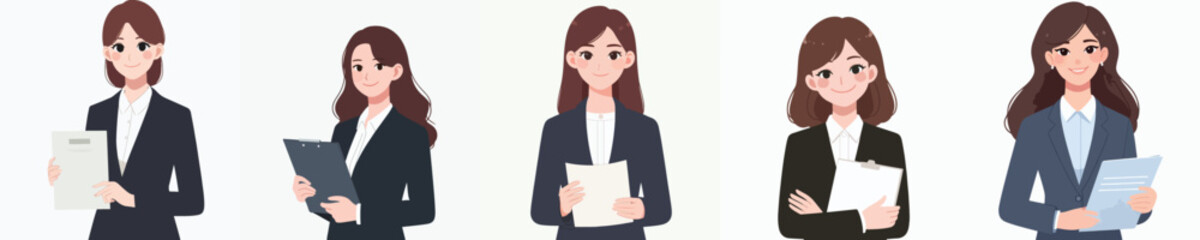 young businesswoman smiling while holding document vector flat design style