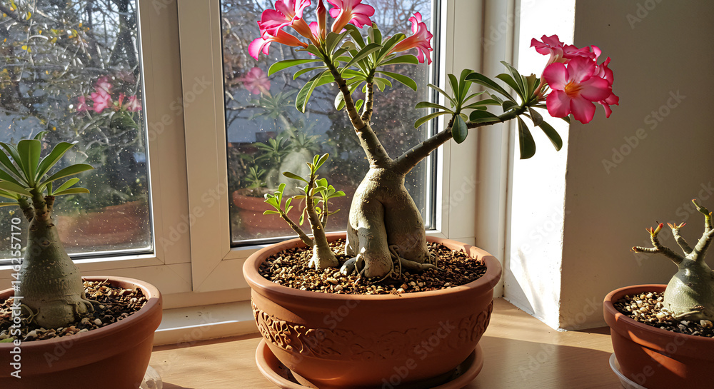 Beautiful desert rose plant adenium obesum in flower pot home decor ...