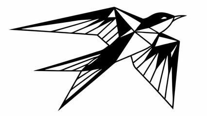 Poster - Geometric swallow illustration with angular wings and body in black and white minimalist style created with generated ai