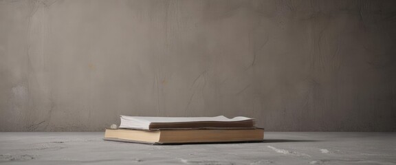 Wall Mural - Empty hardcover book against a rough concrete wall  Ideal for showcasing book covers ,  abstract,  image,  texture