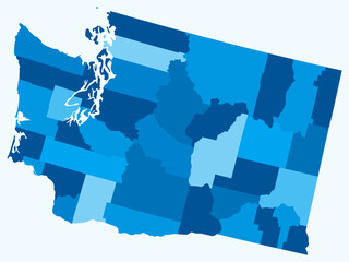 map of washington with counties. just a simple state border map with county division. light blue col