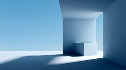 Poster - Soft blue tones create a tranquil ambiance with gentle gradients and minimalist shapes, providing a spacious area for design elements and creative layouts
