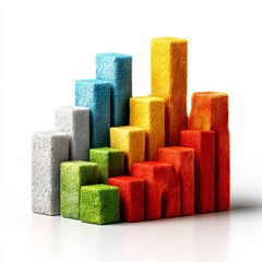 Poster - Creative Colorful Fluffy Bar Graph on White Background Representing Positive Growth and Gradual Improvement 