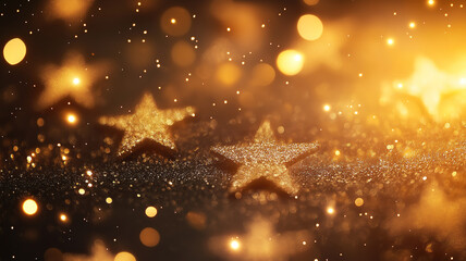 Poster - Dreamy gold glitter and sparkling stars twinkle in an abstract, festive background full of enchantment