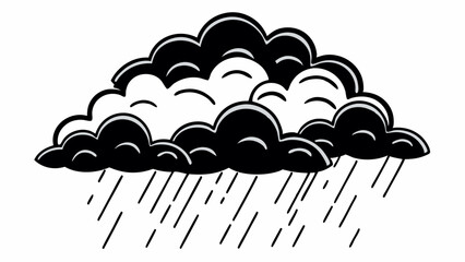 Poster - Illustration of a dark cloud with rain falling down in a black and white color scheme design style created with generated ai