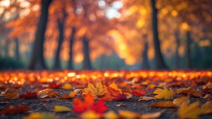 Poster - Seasonal autumn scene with vibrant foliage and a soft-focused park setting