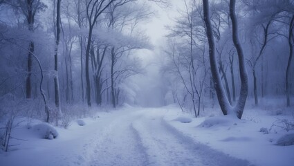  Winter scene of a wild forest blanketed in snow with focused detail