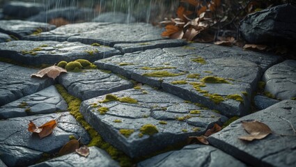 Poster - Nature-inspired rain shower design featuring stone and rock textures