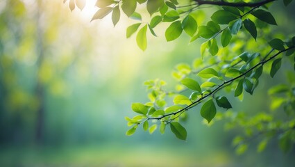 Poster - Nature scene featuring lush green foliage and blurred background in spring and summer