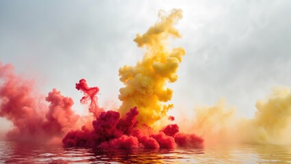 Poster - Yellow and red ink abstract in water