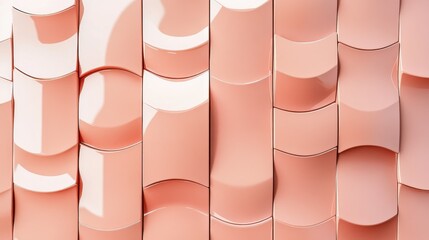 Poster - peach tiles arranged to create a polished wall. futuristic, arabesque background formed from 3d bloc