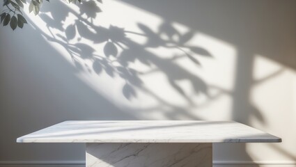 Poster - Product presentation backdrop featuring white marble countertop with shadowed tree design