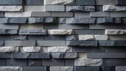 Poster - Textured rock strips forming a stonewall for building exteriors