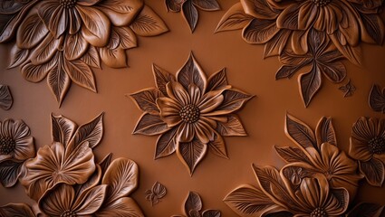 Poster - Luxury brown textured leather wall featuring vintage cowboy-inspired designs