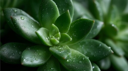 Leinwandbilder - A vibrant green succulent with delicate dew drops exhibits natural beauty, offering a refreshing look ideal for wellness and skincare branding