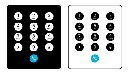 Telephone Keypad Vector PNG with Black and White Button Styles, Dial Pad Layout with Numbers and Symbols, Editable Phone Interface Icon Design for UI, Apps, and Tech Projects

