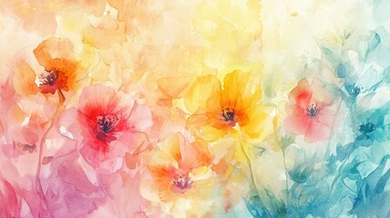 Poster - Soft hues blend beautifully in this artwork featuring blooming flowers. The vibrant colors and delicate brush strokes evoke a serene and cheerful atmosphere, perfect for any decor
