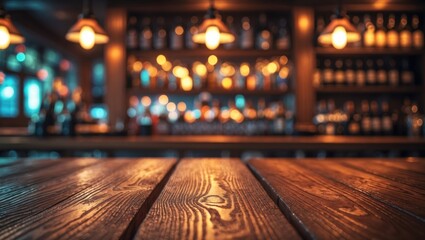 Poster - Nightlife scene featuring blurred reflections and bokeh lighting on a pub or club table with warm tones