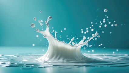 Poster - Blue Background with Isolated Milk Splash and Splashing Milk