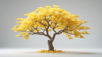 Poster - White Background Featuring a Large Ginkgo Tree with Clipping Path