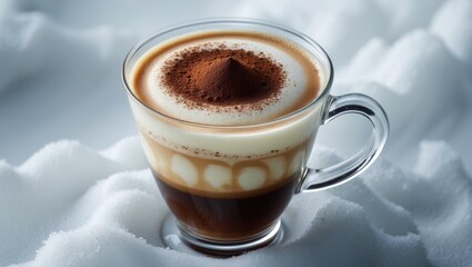 Poster - Close-up of a glass latte with foam against a white backdrop