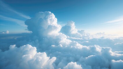 Poster - Wide landscape scene featuring white fluffy clouds and a gentle blue sky in a natural setting