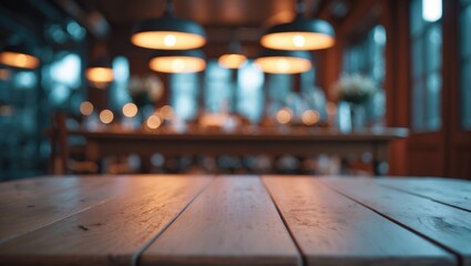 Poster - Wooden tabletop with vintage style set against a blurred background for product showcase