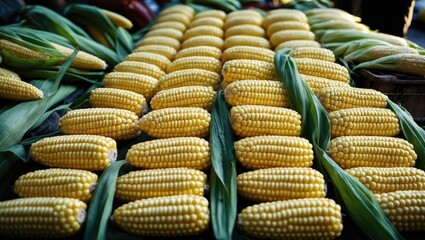 Poster - Market fresh corn featuring green leaves and ripe grains for healthy eating
