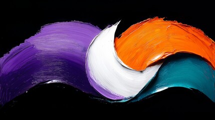 Leinwandbilder - Painting of a wave with purple, white and orange colors. The painting is abstract and has a sense of movement