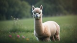 Adult alpaca in a scenic natural setting, showcasing its furry beauty