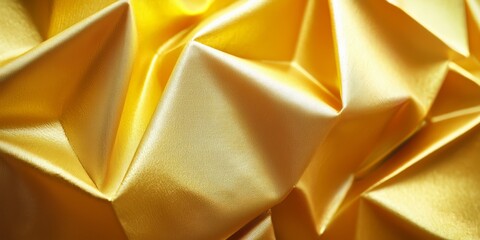 Poster - Piece of gold fabric with a pattern that looks like a triangle. The fabric is folded and has a shiny, reflective surface