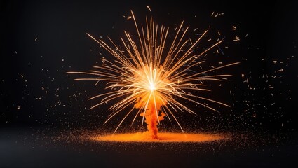 Poster - Bright fireworks and sparks against a dark background for holiday and New Year festivities