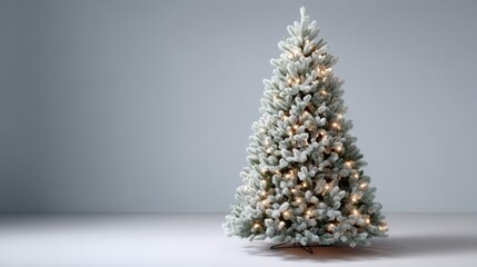 Aufkleber - A snow-dusted evergreen tree shimmers with soft golden lights, set in a frosty winter backdrop, creating a warm and inviting holiday ambiance perfect for seasonal decor