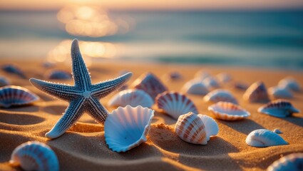 Poster - Summer-themed photo of shells and open space for your design