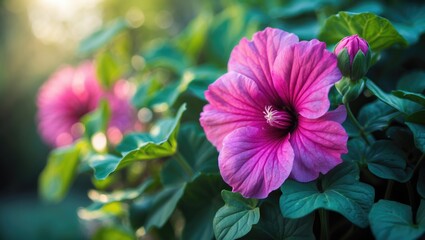 Poster - Magnified image of a lovely flower with bright green leaves in the backdrop