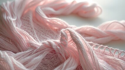 Poster - Detailed view of soft pink knit sweater against a blurred textile backdrop