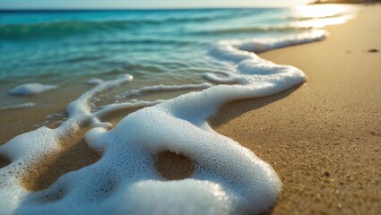 Poster - Sea foam rolling over sandy shoreline
