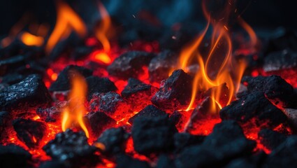 Poster - Scene of smoldering firewood and glowing coals in the background