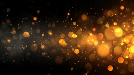 Poster - Shimmering amber bokeh lights create a festive atmosphere on a deep charcoal background, perfect for invitations or holiday decorations with available copy space