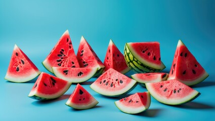 Poster - Summer fruits flat lay minimal design for web banner on pastel background