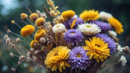 Aufkleber - Bouquet with Dried Statice Flowers in Vintage Style