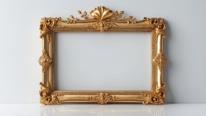 Poster - Vintage gold frame featuring an oval shape and intricate ornamentation against a patterned backdrop