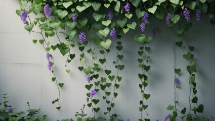 Poster - Plants and blossoms on a concrete wall surface