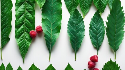 Poster - Isolated raspberry bush with leaves and berries in a garden setting